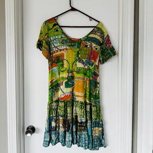 Jam's World Art to Wear Ruffle Hattie Dress Tunic "Visage Multi" Print